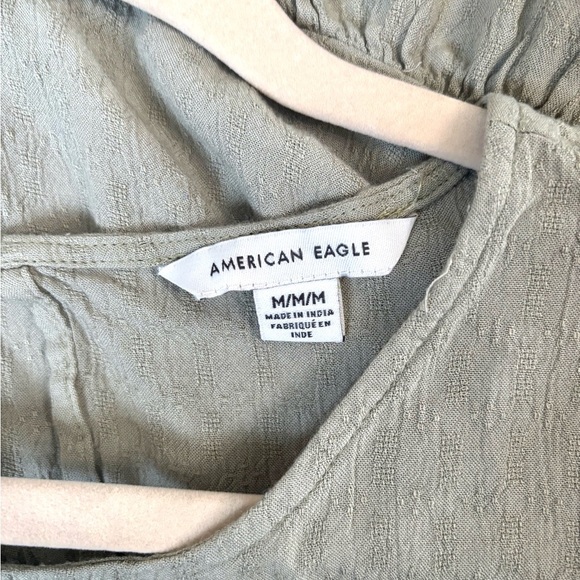 AE Babydoll Tunic Top Sage Green 3/4 Sleeves Boho Tiered Keyhole Back - Picture 5 of 7